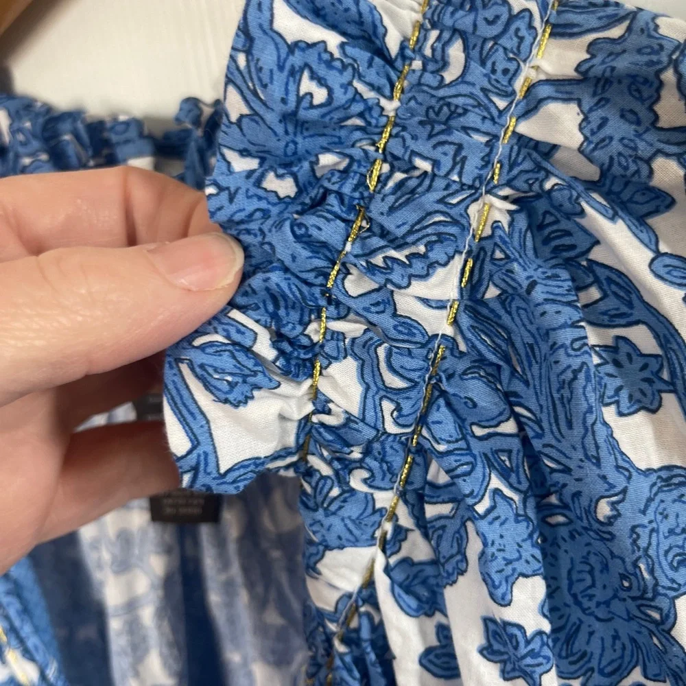 Chelsea & Theodore Size 1x Ruffle Blue & White Tiered Plus Dress Boho - Picture 5 of 7